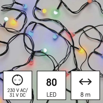 LED Venkovní  řetěz 80xLED/8 funkcí 13m multicolor IP44