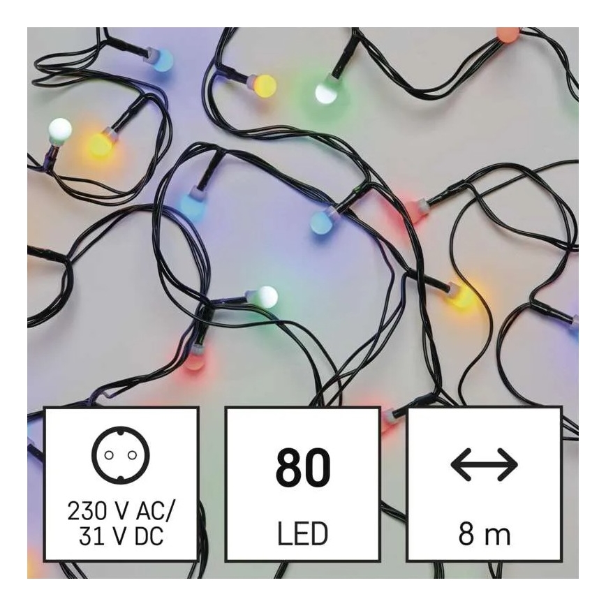 LED Venkovní  řetěz 80xLED/8 funkcí 13m multicolor IP44