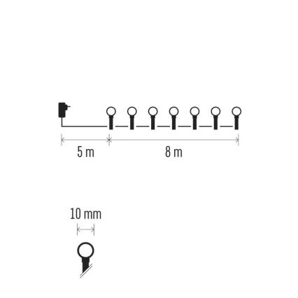 LED Venkovní  řetěz 80xLED/8 funkcí 13m multicolor IP44