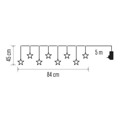 LED  venkovní řetěz 8xLED/5,84m IP44 hvězdy