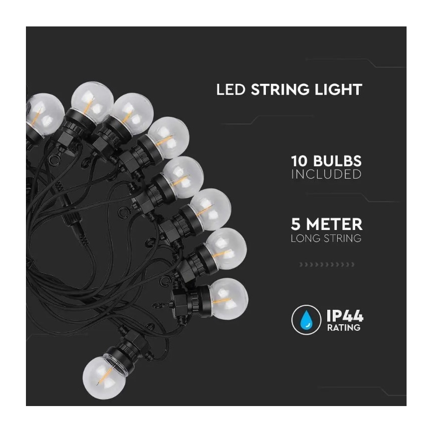 LED Venkovní řetěz STRING 5m 10xLED/0,4W/24/230V 3000K IP44