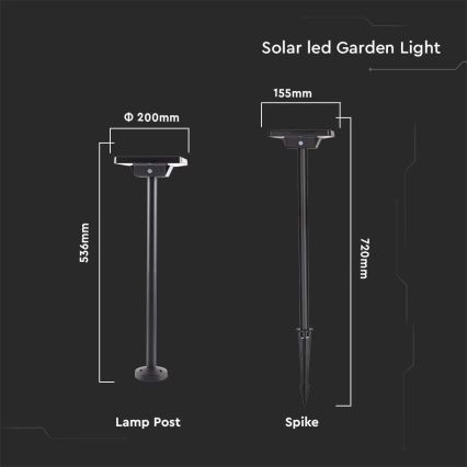 LED Venkovní solární lampa 2v1 LED/2W/3,7V IP65 3000/4000/6500K 2600 mAh