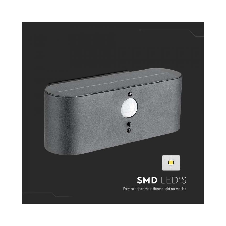 LED Venkovní solární nástěnné svítidlo se senzorem LED/2,5W/3,7V 3000K IP54