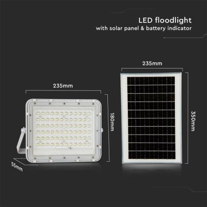 LED Venkovní stmívatelný solární reflektor LED/15W/3,2V IP65 4000K bílá + dálkové ovládání