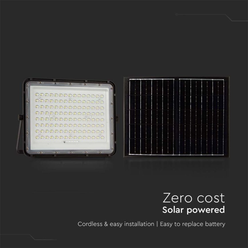 LED Venkovní solární reflektor LED/20W/3,2V 6400K černá IP65 16000 mAh + dálkové ovládání