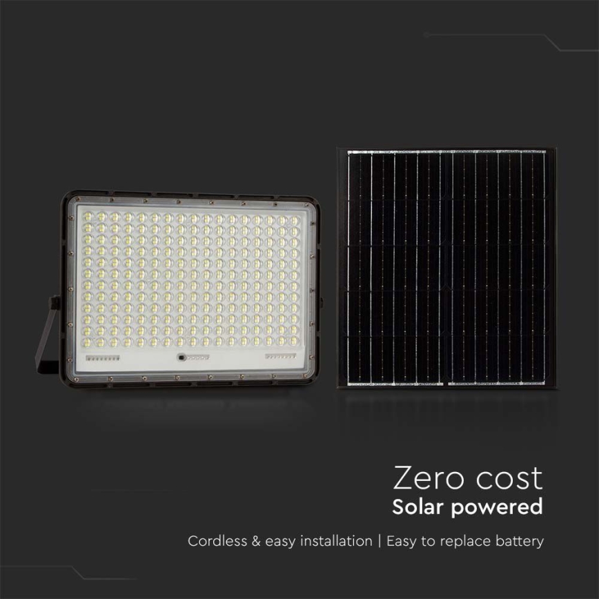 LED Venkovní solární reflektor LED/30W/3,2V 4000K černá IP65 + dálkové ovládání