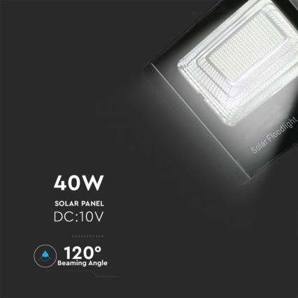 LED Venkovní solární reflektor LED/40W/10V IP65 6000K + dálkové ovládání