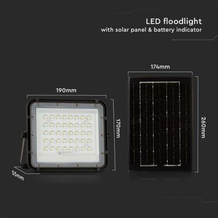 LED Venkovní stmívatelný solární reflektor LED/6W/3,2V IP65 6400K černá + dálkové ovládání