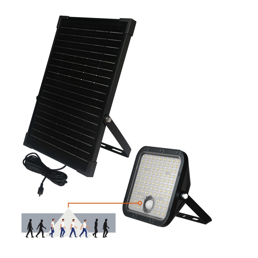 LED Venkovní solární reflektor se senzorem LED/30W/6,4V IP65 3000/4000K + dálkové ovládání