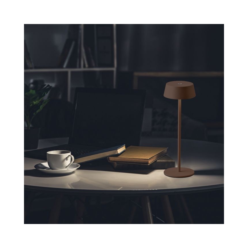 LED Venkovní stmívatelná dotyková dobíjecí stolní lampa LED/2W/5V 4400 mAh IP54 hnědá