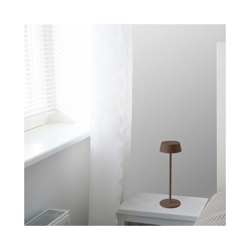 LED Venkovní stmívatelná dotyková dobíjecí stolní lampa LED/2W/5V 4400 mAh IP54 hnědá