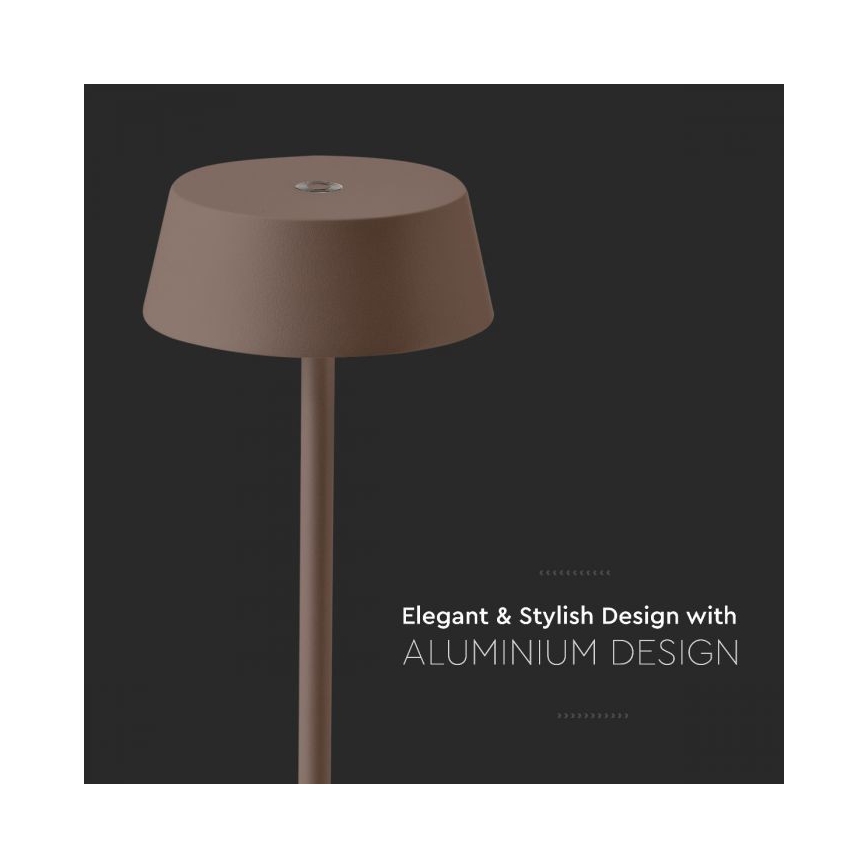 LED Venkovní stmívatelná dotyková dobíjecí stolní lampa LED/2W/5V 4400 mAh IP54 hnědá