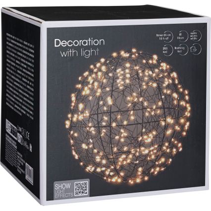 LED Venkovní vánoční dekorace 200xLED/230V pr. 18 cm IP44 teplá bílá koule/černá