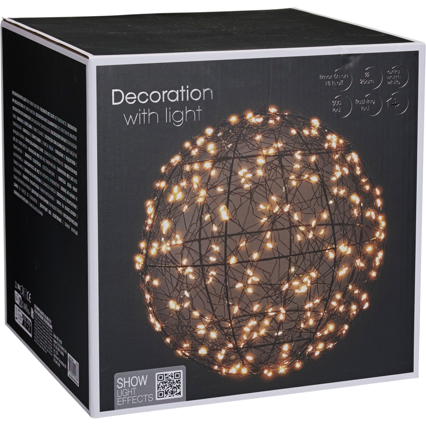 LED Venkovní vánoční dekorace 300xLED/230V pr. 25 cm IP44 teplá bílá koule/černá