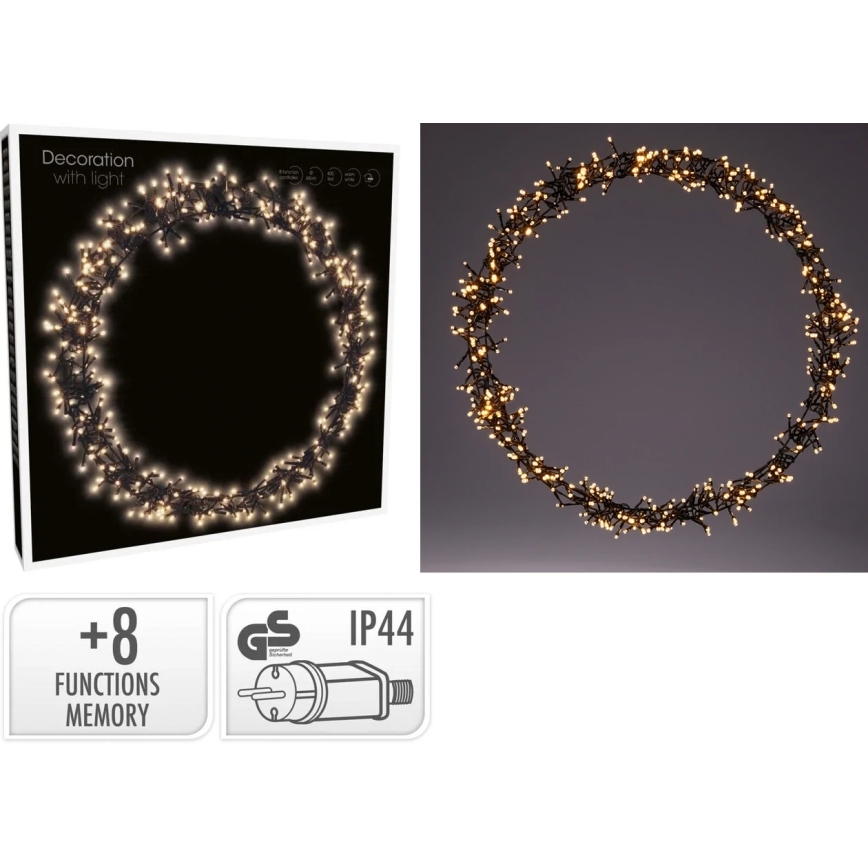 LED Venkovní vánoční dekorace 500xLED/230V 8 funkcí pr. 58 cm IP44 teplá bílá věnec/černá