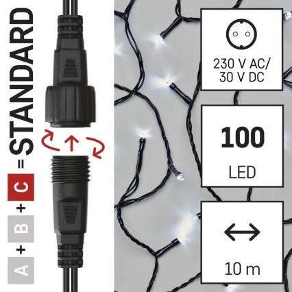LED Venkovní vánoční řetěz 100xLED/10m IP44 studená bílá