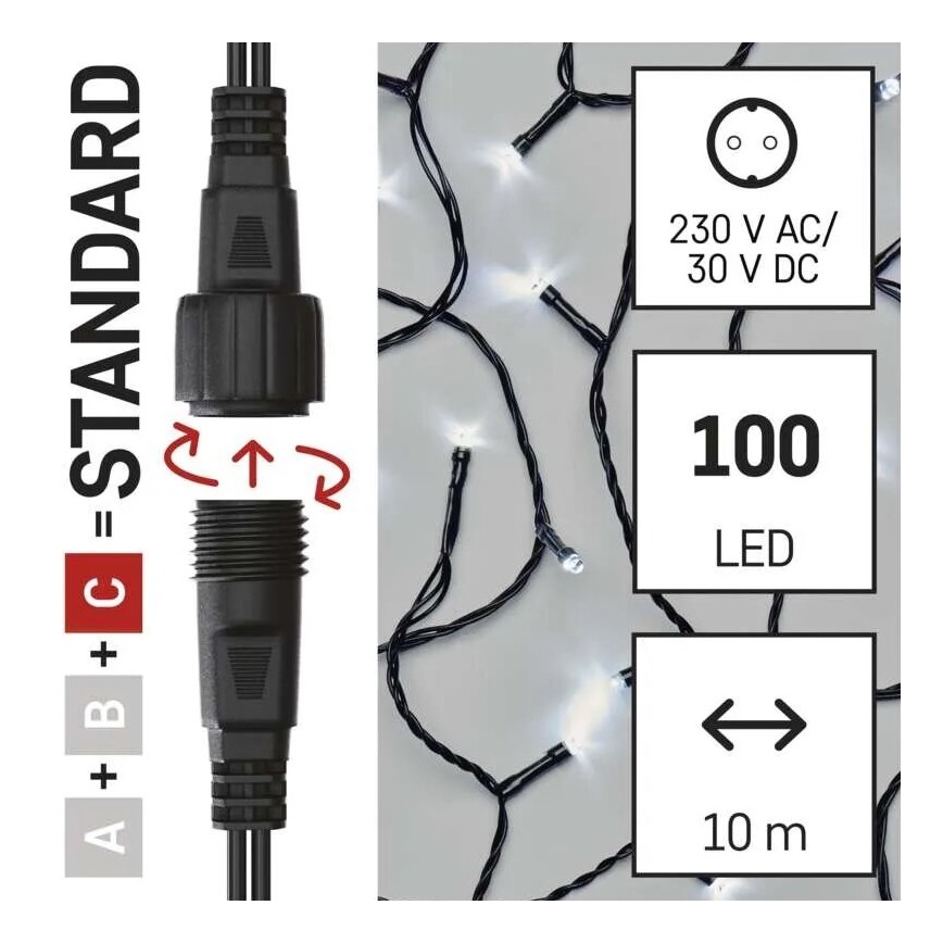 LED Venkovní vánoční řetěz 100xLED/10m IP44 studená bílá