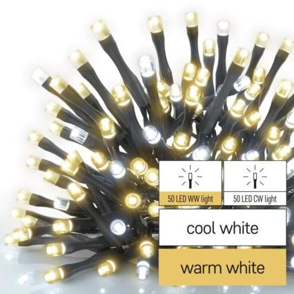 LED Venkovní vánoční řetěz 100xLED/10m IP44 teplá/studená bílá