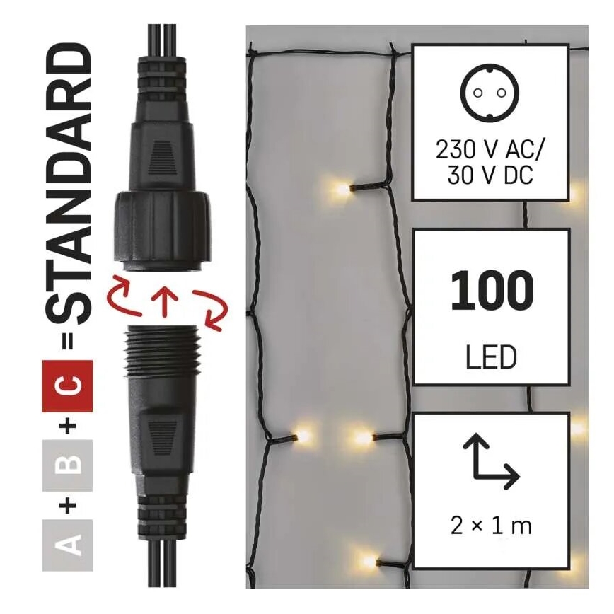 LED Venkovní vánoční řetěz 100xLED/1x2m IP44 teplá bílá