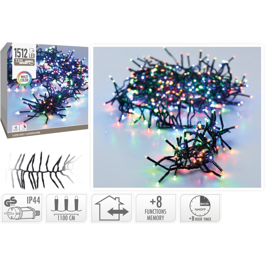 LED Venkovní vánoční řetěz 1512xLED/230V/8 funkcí 14 m IP44 multicolor