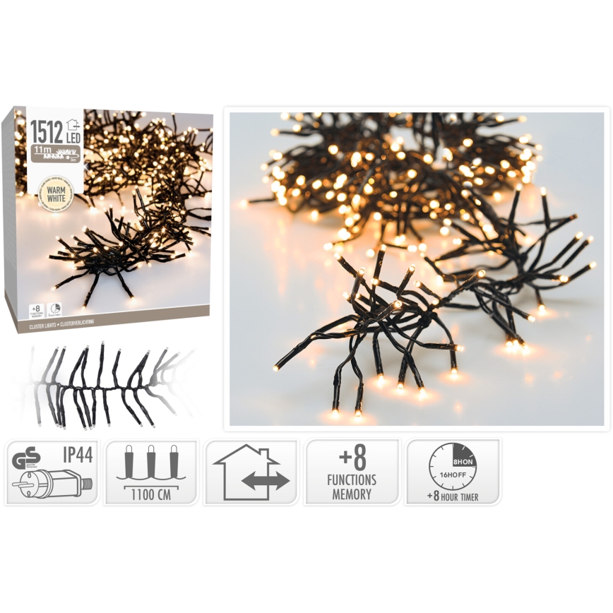 LED Venkovní vánoční řetěz 1512xLED/230V/8 funkcí 14 m IP44 teplá bílá