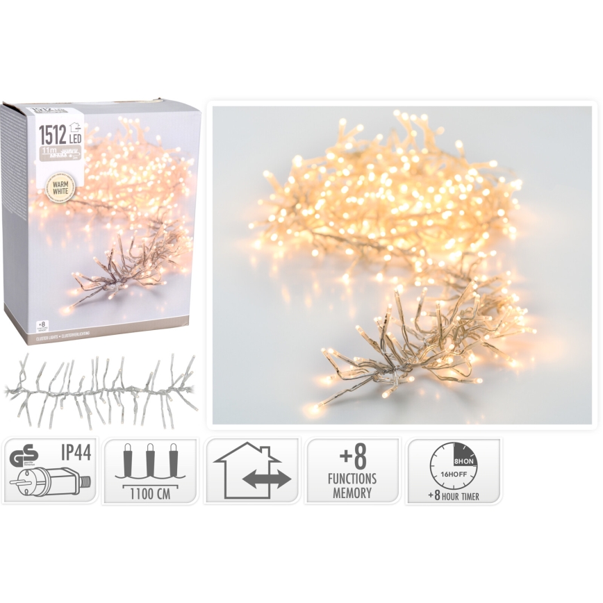 LED Venkovní vánoční řetěz 1512xLED/230V/8 funkcí 14 m IP44 teplá bílá