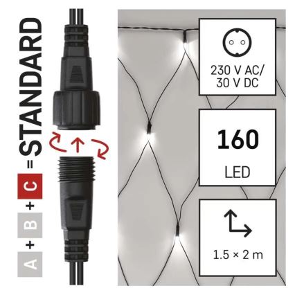 LED Venkovní vánoční řetěz 160xLED/2x1,5m IP44 studená bílá