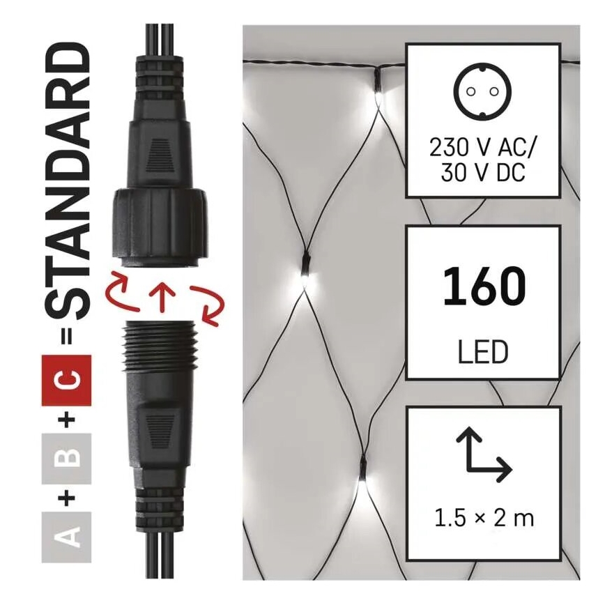 LED Venkovní vánoční řetěz 160xLED/2x1,5m IP44 studená bílá