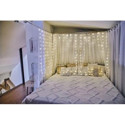 LED Venkovní vánoční řetěz 300xLED/8 funkcí 5,9 m IP44 teplá bílá