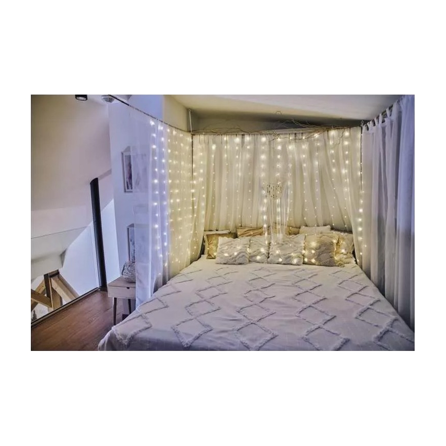 LED Venkovní vánoční řetěz 300xLED/8 funkcí 5,9 m IP44 teplá bílá