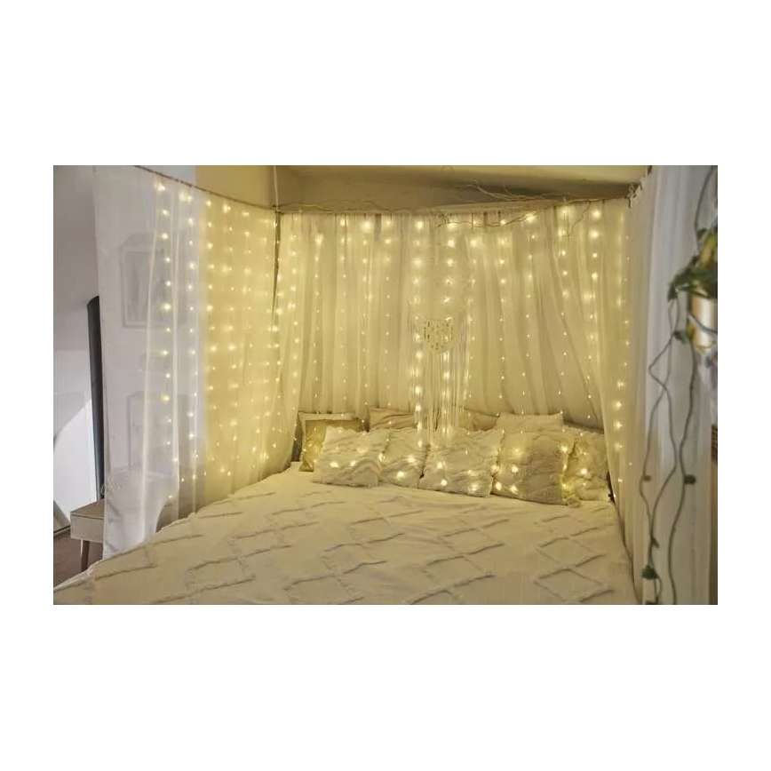 LED Venkovní vánoční řetěz 300xLED/8 funkcí 5,9 m IP44 teplá bílá