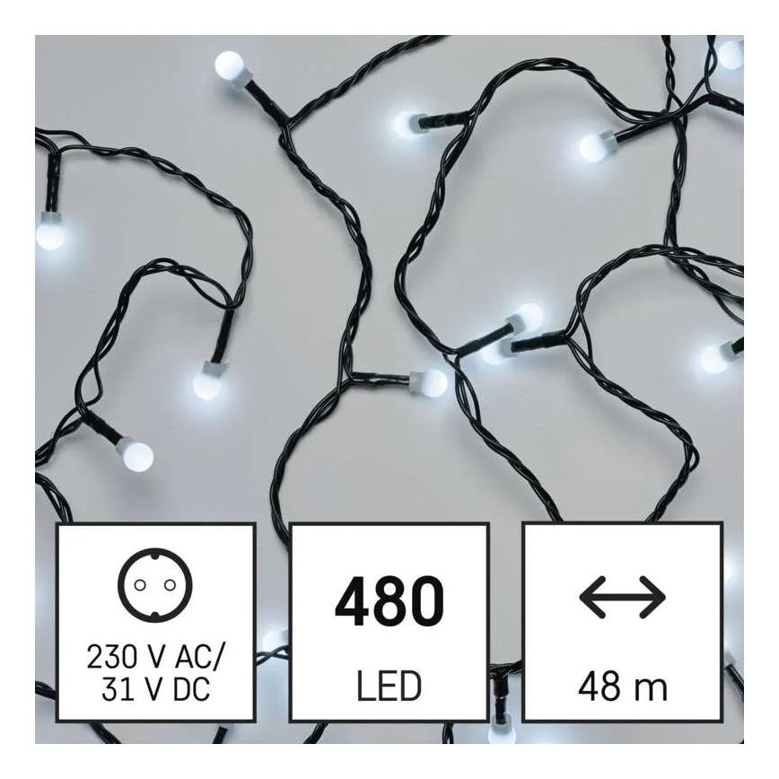 LED Venkovní vánoční řetěz 480xLED/8 funkcí 53m studená bílá IP44