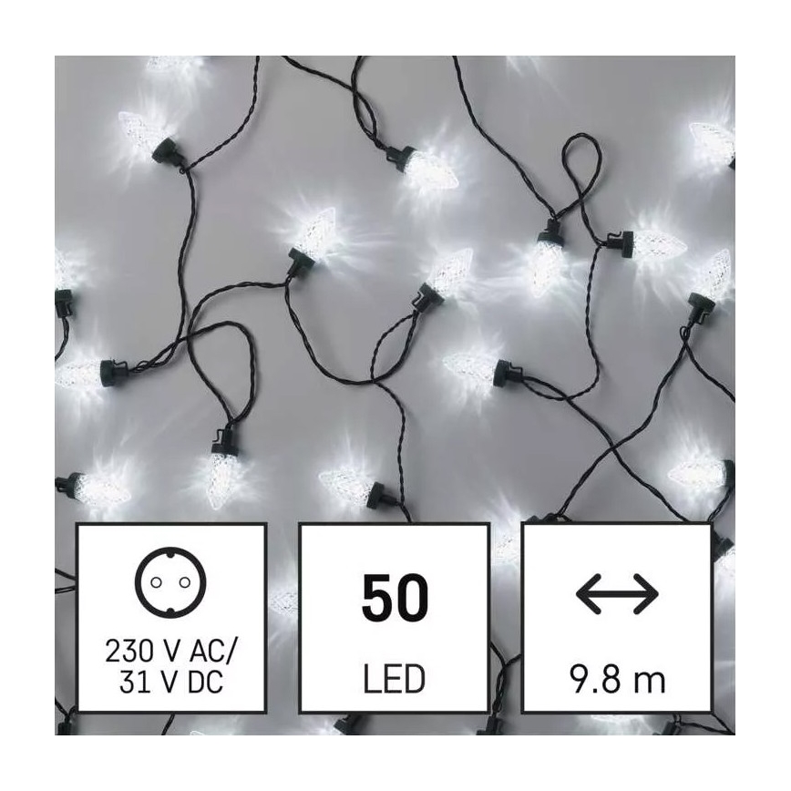 LED Venkovní vánoční řetěz 50xLED/8 funkcí 14,8 m IP44 studená bílá