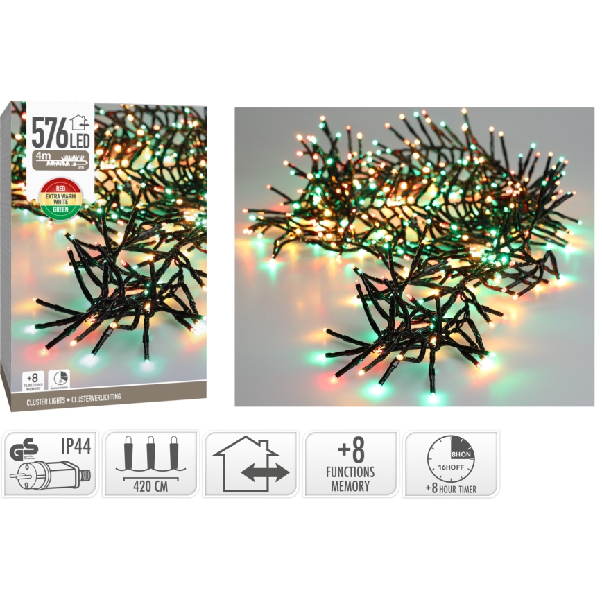 LED Venkovní vánoční řetěz 576xLED/230V/8 funkcí 7,2 m IP44 multicolor