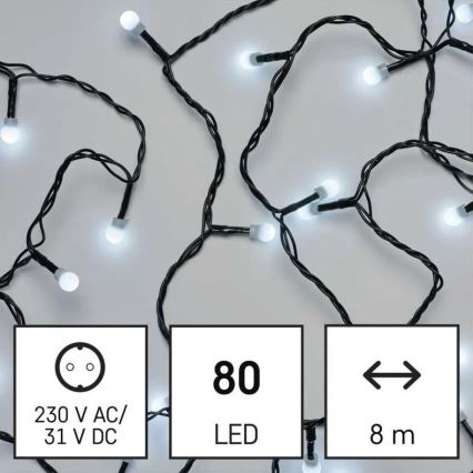 LED Venkovní vánoční řetěz 80xLED/8 funkcí 13m studená bílá IP44