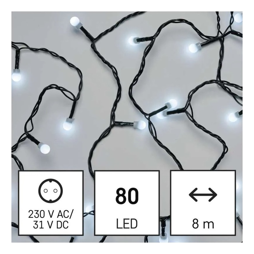 LED Venkovní vánoční řetěz 80xLED/8 funkcí 13m studená bílá IP44