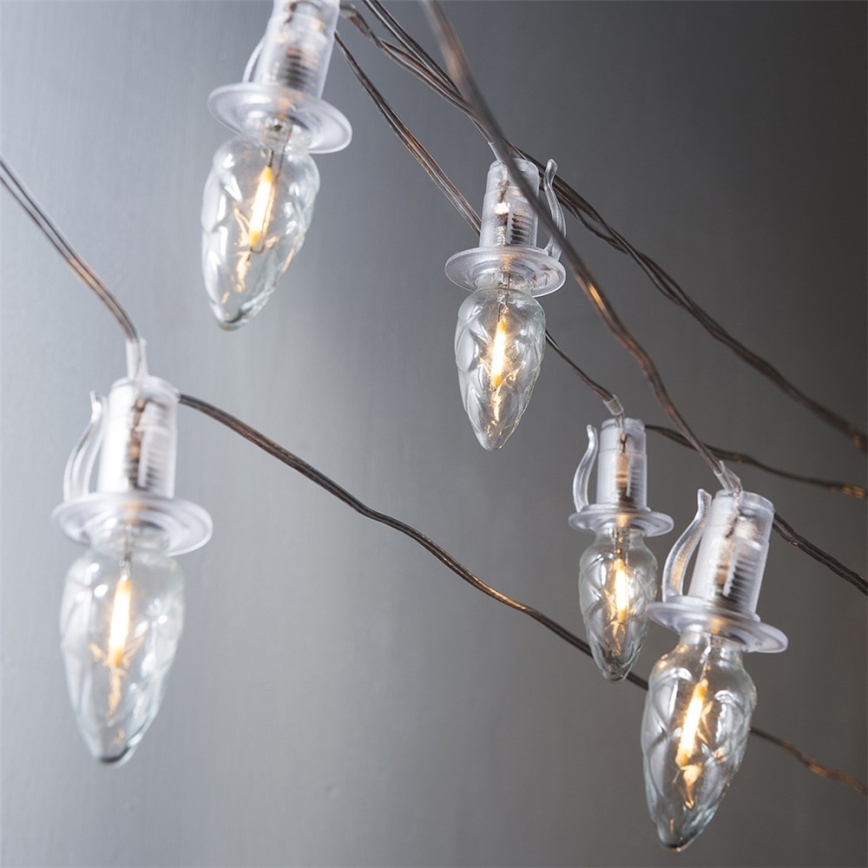 LED Venkovní vánoční řetěz CONE FILAMENT 20xE10 19m čirá/teplá bílá IP44, Vyrobeno v ČR