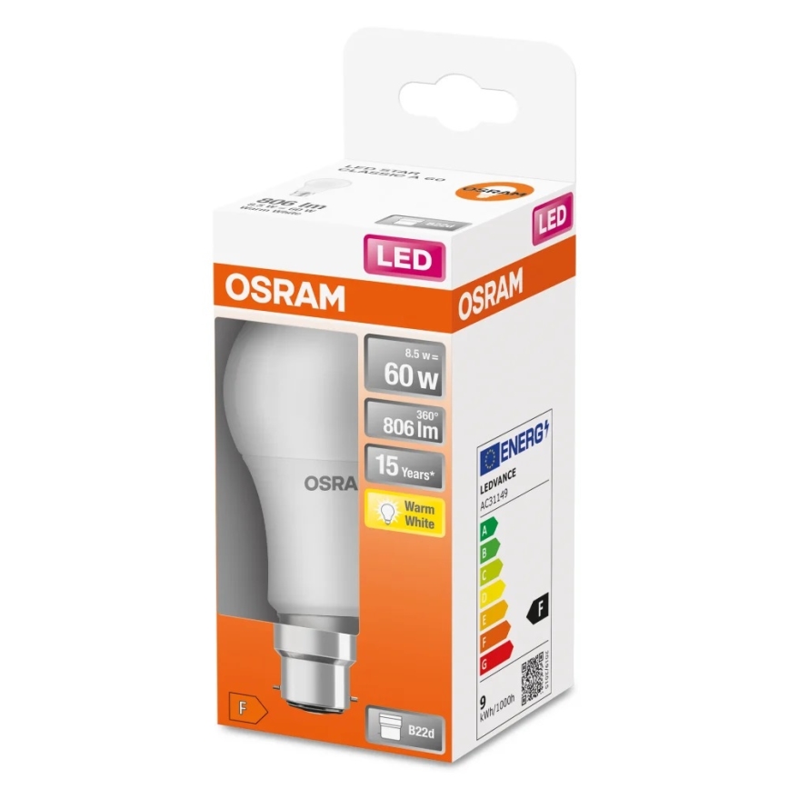 LED Žárovka A60 B22d/8,5W/230V 2700K - Osram