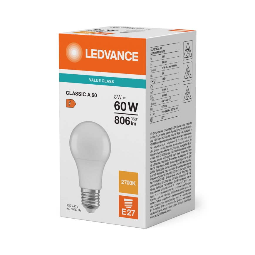 LED Žárovka CLASSIC A60 E27/8W/230V 2700K - Ledvance