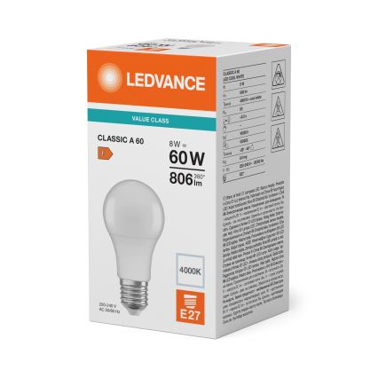 LED Žárovka CLASSIC A60 E27/8W/230V 4000K - Ledvance