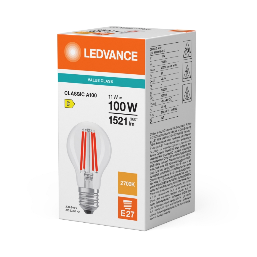 LED Žárovka CLASSIC FILAMENT A60 E27/11W/230V 2700K - Ledvance