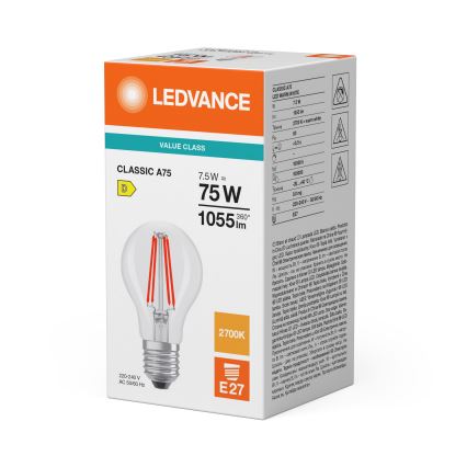 LED Žárovka CLASSIC FILAMENT A60 E27/7,5W/230V 2700K - Ledvance