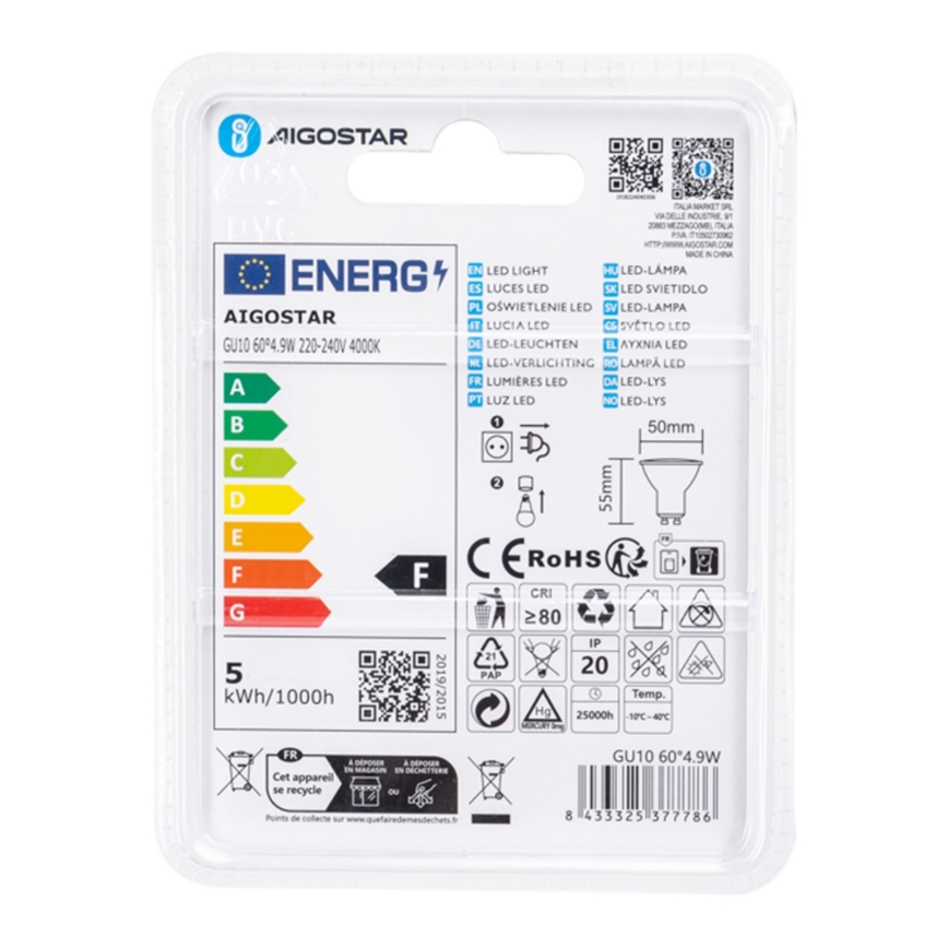 LED Žárovka COB GU10/4,9W/230V 4000K - Aigostar