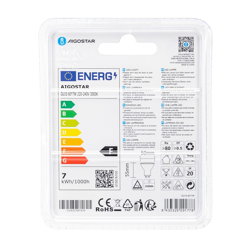 LED Žárovka COB GU10/7W/230V 3000K - Aigostar