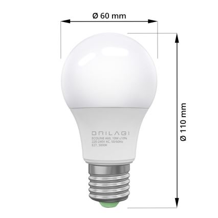 LED Žárovka ECOLINE A60 E27/10W/230V 3000K CRI 92 - Brilagi