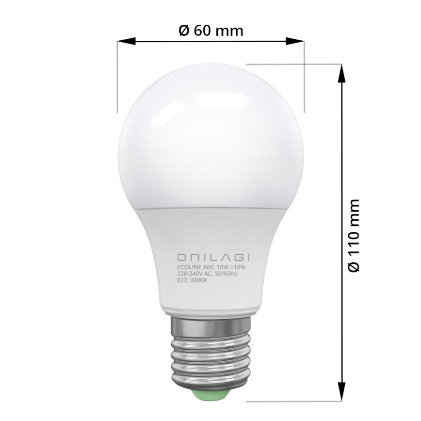 LED Žárovka ECOLINE A60 E27/10W/230V 3000K CRI 92 - Brilagi