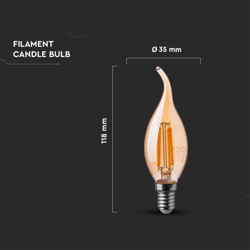 LED Žárovka FILAMENT AMBER E14/4W/230V 2200K