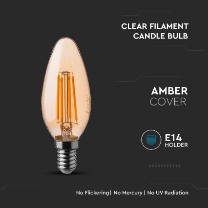 LED Žárovka FILAMENT AMBER E14/4W/230V 2200K