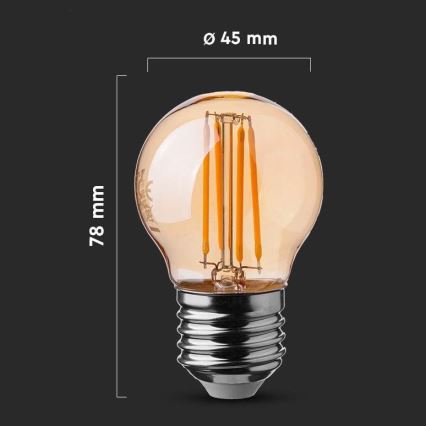 LED Žárovka FILAMENT AMBER G45 E27/4W/230V 2200K