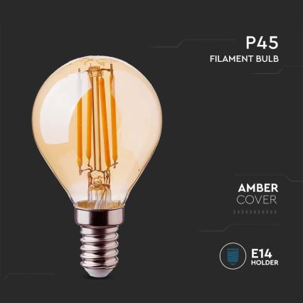 LED Žárovka FILAMENT AMBER P45 E14/4W/230V 2200K